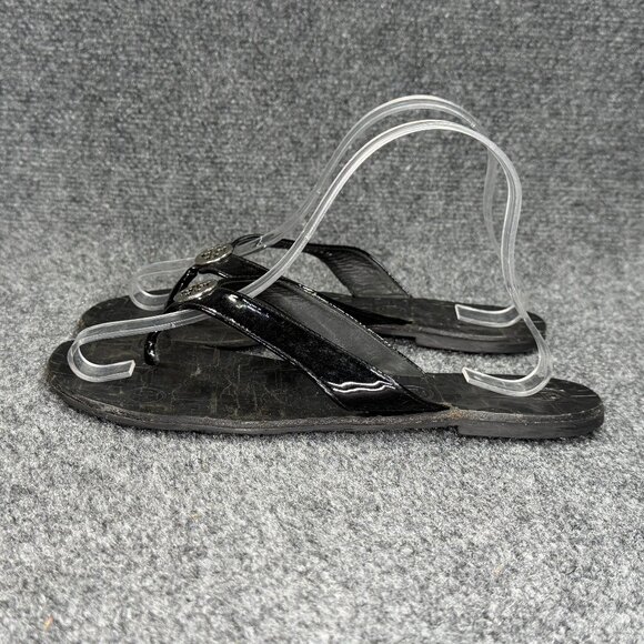 Tory Burch Thora Sandals Women's Size 9 Black Patent Leather Thong Flip Flops - Picture 4 of 11